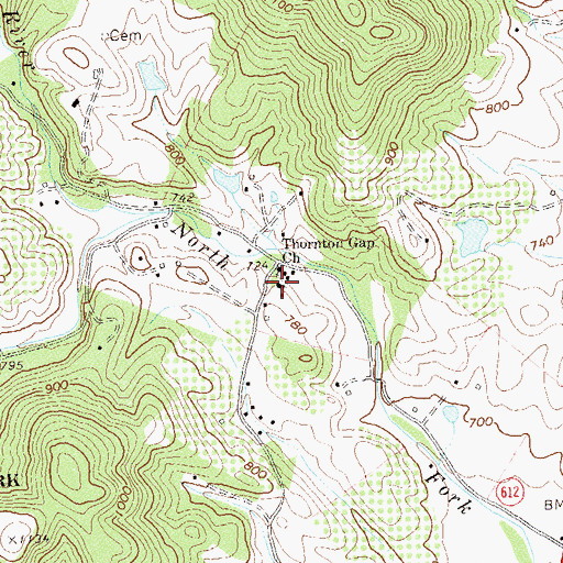 Topographic Map of Thorntons Gap Regular Baptist Church, VA