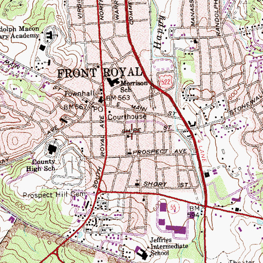 Topographic Map of Happy Creek Primitive Baptist Church, VA