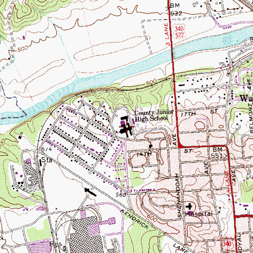 Topographic Map of Warren County Middle School, VA