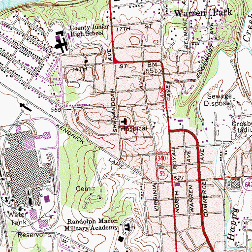 Topographic Map of Warren Memorial Hospital, VA