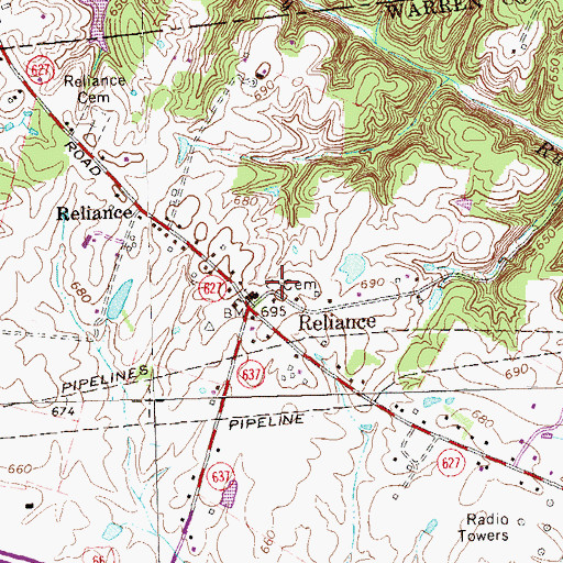 Topographic Map of Reliance Cemetery, VA