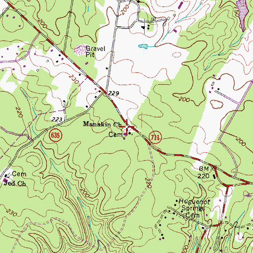 Topographic Map of Manakin Cemetery, VA
