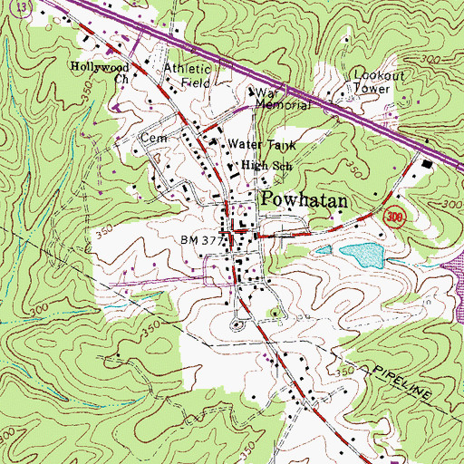 Topographic Map of Powhatan Courthouse Historic District, VA