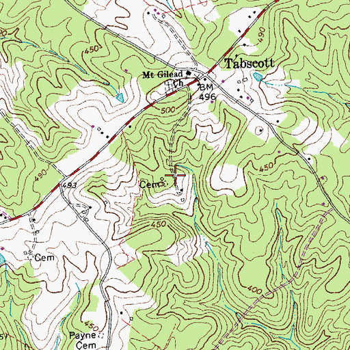 Topographic Map of Tabscott East, VA