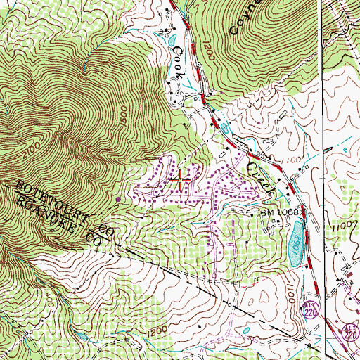 Topographic Map of Botetourt East, VA