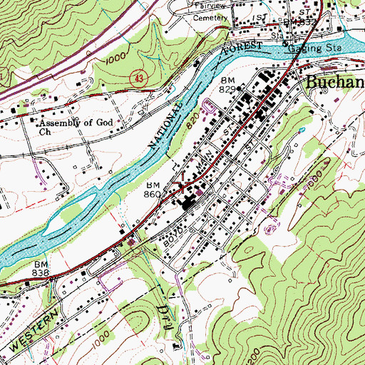 Topographic Map of First Baptist Church, VA