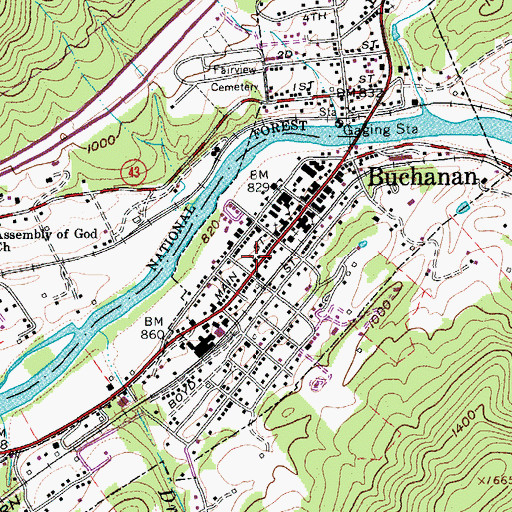 Topographic Map of Buchanan Presbyterian Church, VA