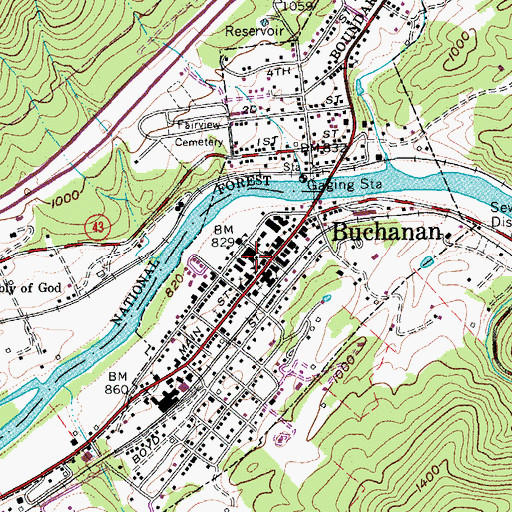 Topographic Map of Buchanan High School, VA