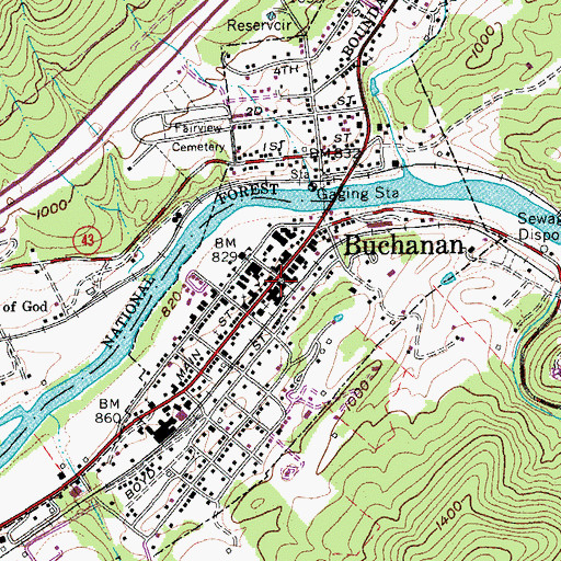 Topographic Map of First Baptist Church, VA