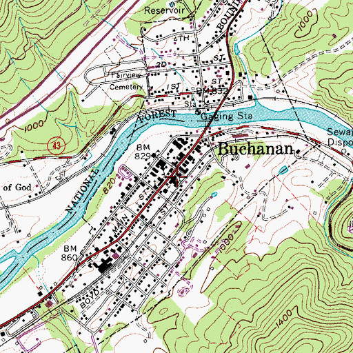 Topographic Map of Buchanan Post Office, VA