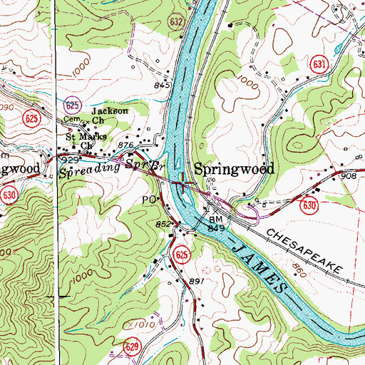 Topographic Map of Springwood Truss Bridge, VA