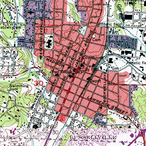 Topographic Map of Russellville Post Office, AL
