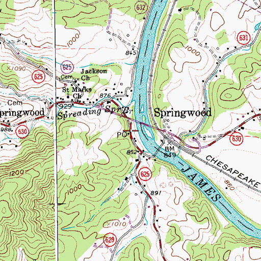 Topographic Map of Springwood Post Office (historical), VA