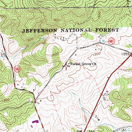 Topographic Map of Forest Grove School (historical), VA