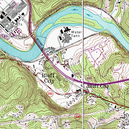 Topographic Map of Bluff City United Methodist Church, VA