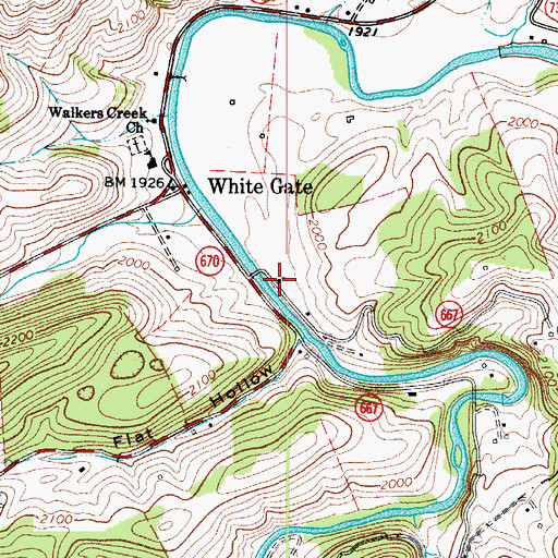 Topographic Map of Walkers Creek Baptist Church, VA