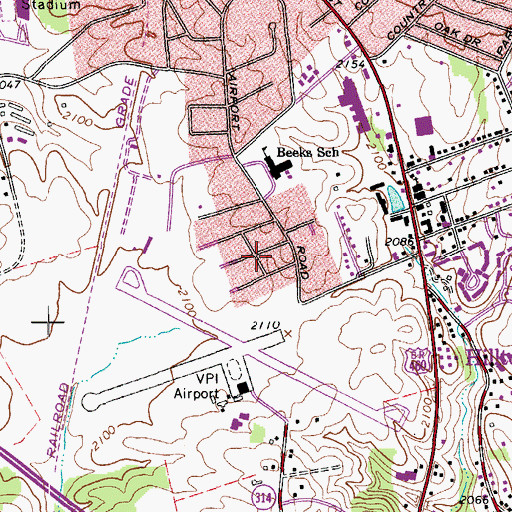 Topographic Map of Airport Acres, VA