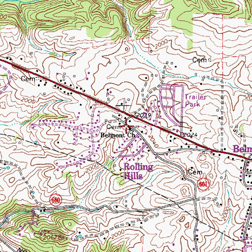 Topographic Map of Belmont Community Cemetery, VA