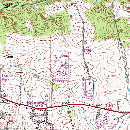 Topographic Map of Belmont Estates, VA