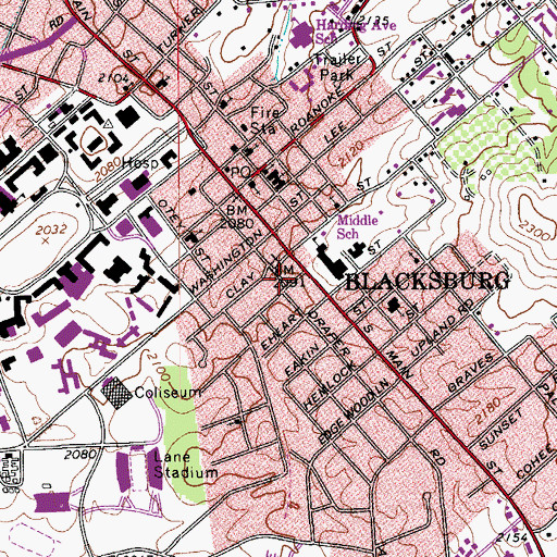 Topographic Map of Blacksburg Area Branch Library, VA