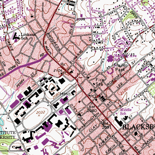 Topographic Map of Blacksburg Historic District, VA