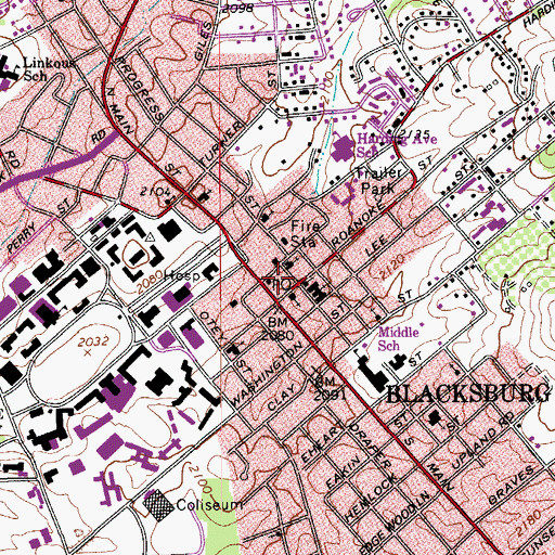 Topographic Map of Downtown Blacksburg Post Office, VA