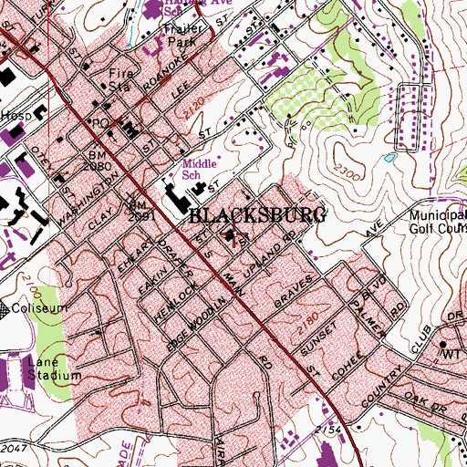 Topographic Map of Blacksburg Presbyterian Church, VA