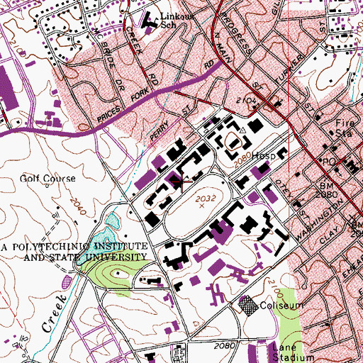 Topographic Map of Burruss Hall, VA