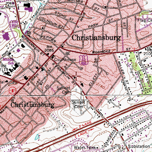 Topographic Map of Christiansburg Church of the Brethren, VA