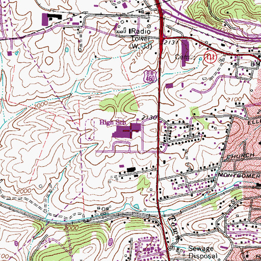 Topographic Map of Christiansburg High School, VA