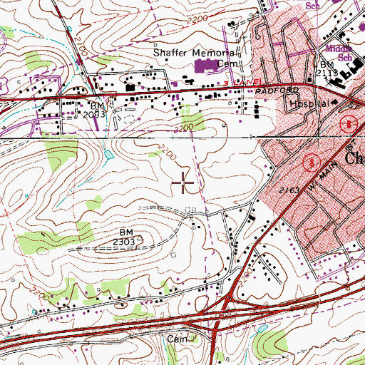 Topographic Map of Christiansburg Middle School, VA