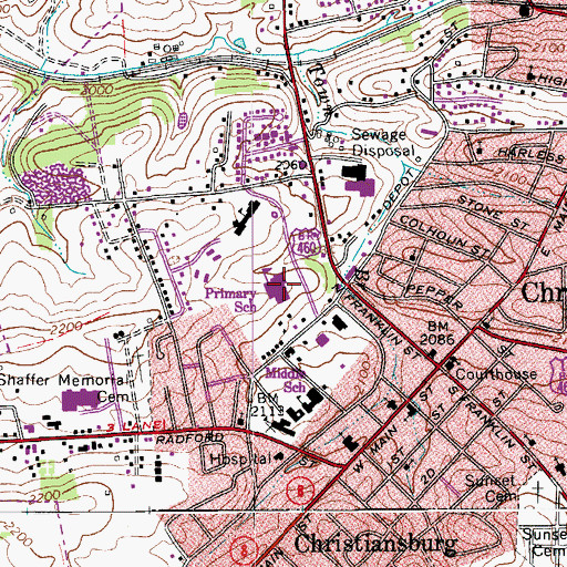 Topographic Map of Christiansburg Primary School, VA
