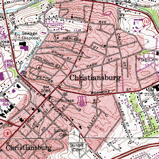 Topographic Map of Christiansburg Primary School Number 1 (historical), VA