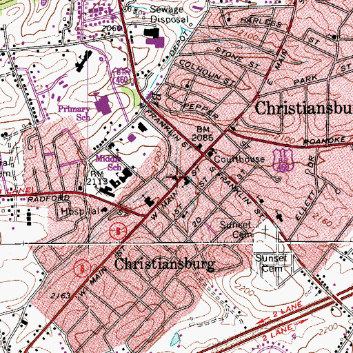 Topographic Map of Christiansburg Presbyterian Church, VA