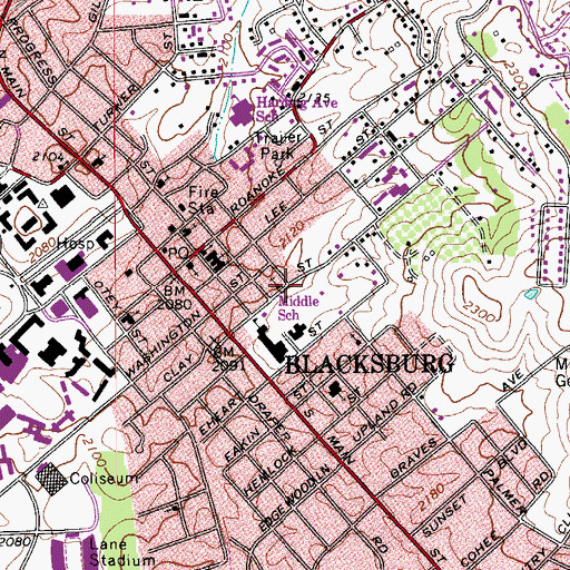 Topographic Map of First Baptist Church, VA