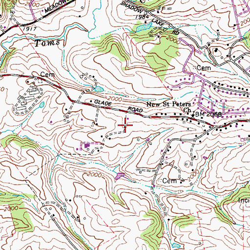 Topographic Map of Glade Road Heights, VA