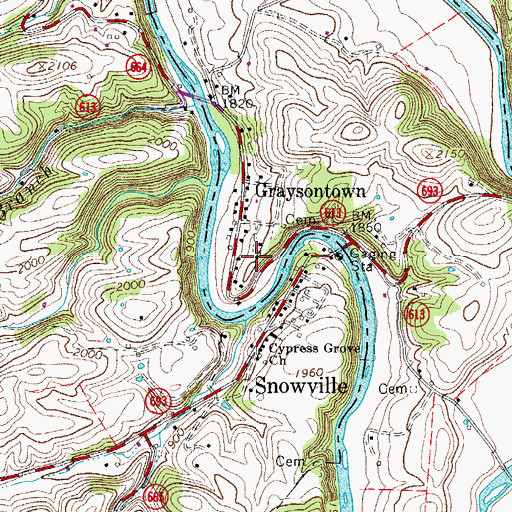 Topographic Map of Graysontown Methodist Church, VA