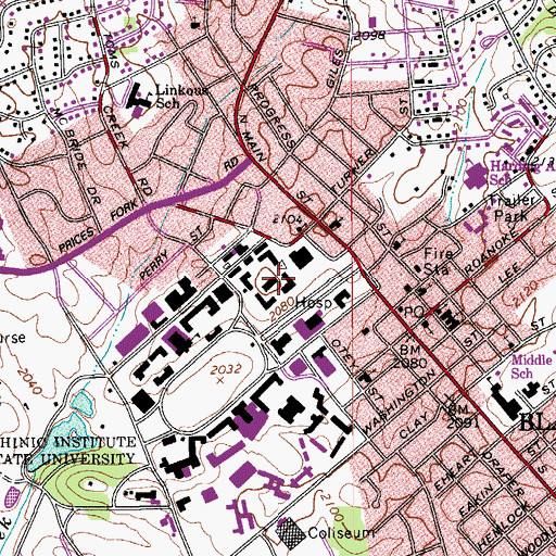 Topographic Map of Lane Hall, VA