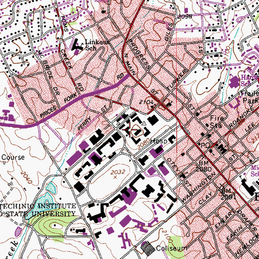Topographic Map of Major Williams Hall, VA