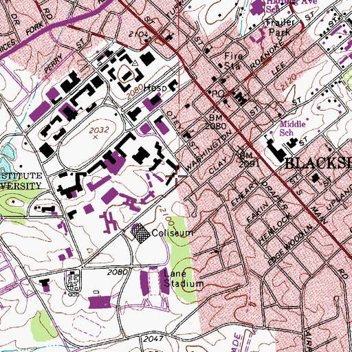 Topographic Map of Miles Hall, VA