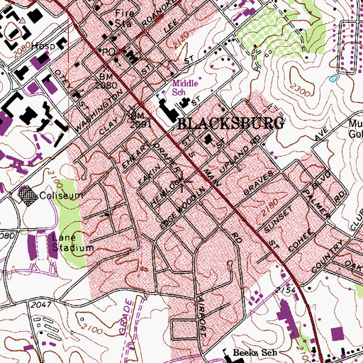 Topographic Map of Miller-Southside Historic District, VA