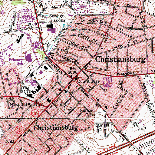 Topographic Map of Montgomery County Courthouse, VA
