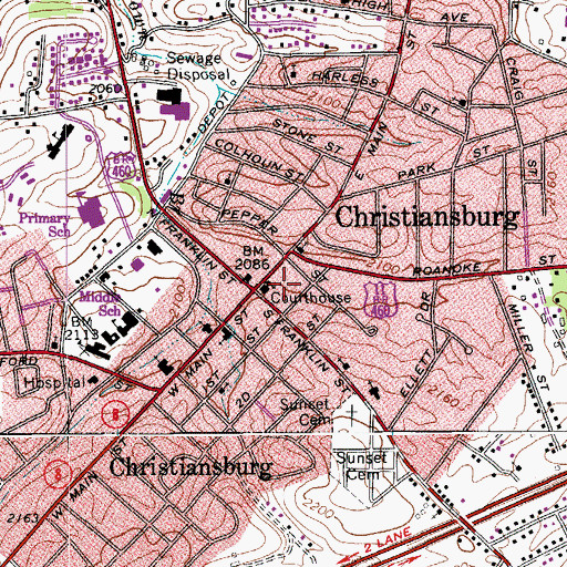 Topographic Map of Montgomery County Jail, VA