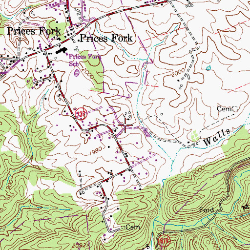 Topographic Map of Montgomery Farms, VA