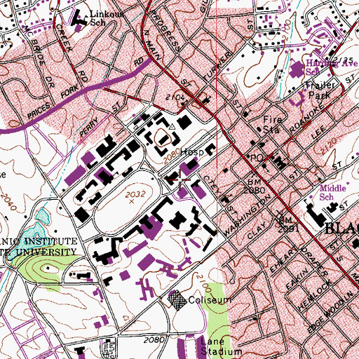 Topographic Map of Newman Library, VA