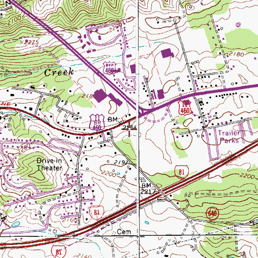 Topographic Map of Old Hecks Shopping Center, VA