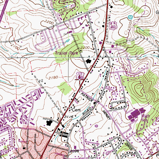 Topographic Map of Patrick Henry Centre Shopping Center, VA