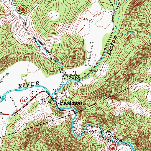 Topographic Map of Piedmont Camp Meeting Grounds Historic District, VA