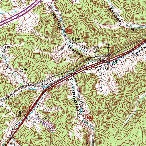 Topographic Map of Poplar Branch, VA