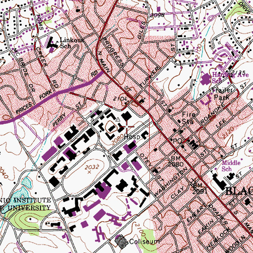 Topographic Map of Rasche Hall, VA